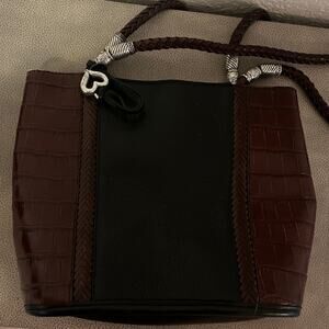 VTG Brighton Black Leather Brown Croc Shoulder Bag w/ Cell Phone Case (A105152)